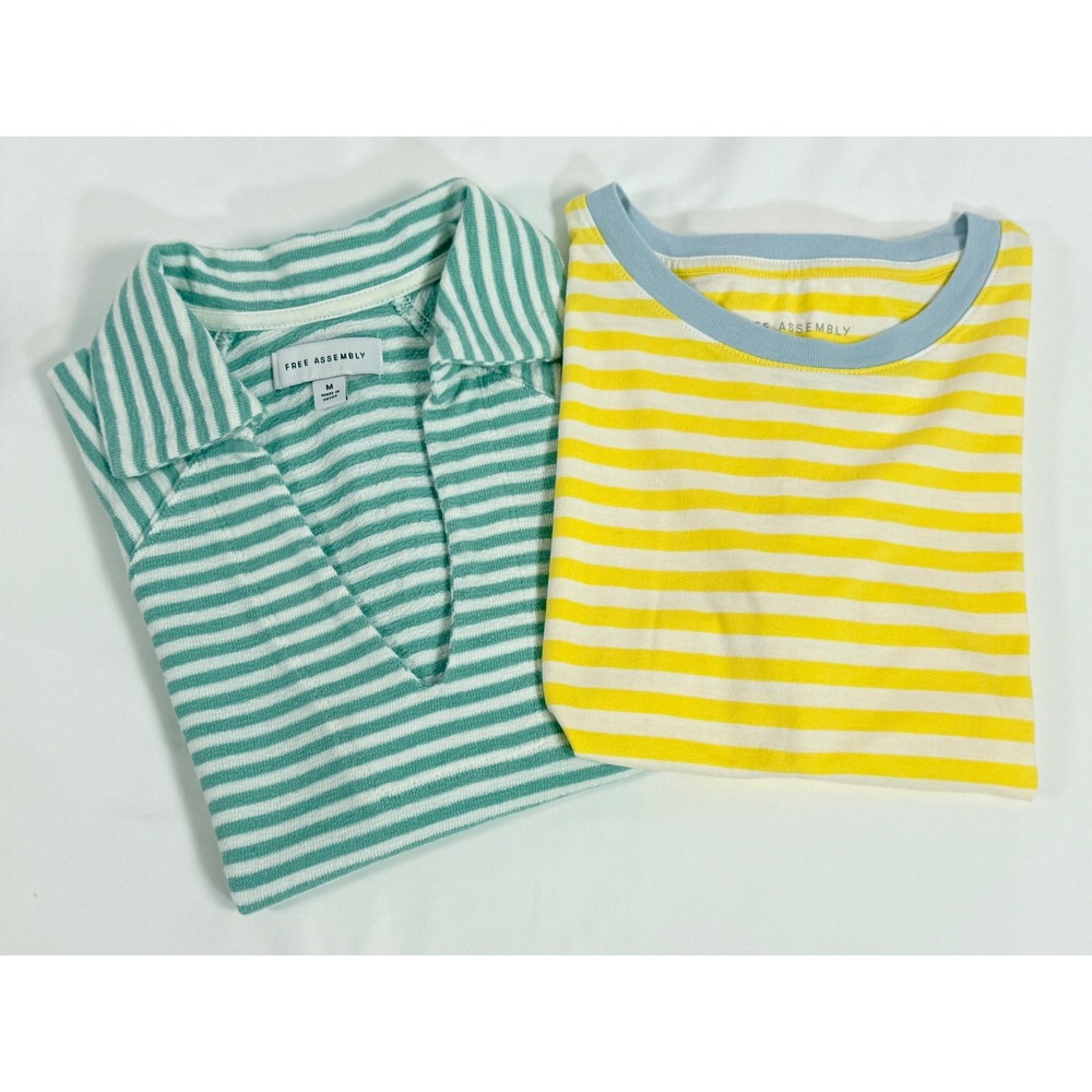 Free Assembly Striped T-Shirt Bundle Yellow Ringer Tee & Green V-Neck Terry Top - Picture 13 of 16